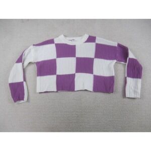Color‎ Block Sweater Womens Medium Moon & Madison Purple White Knit Pullover